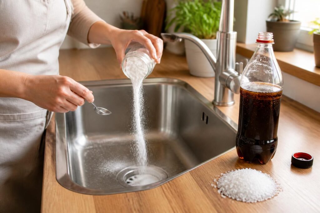 découvrez comment nettoyer vos canalisations naturellement en utilisant du bicarbonate de soude, des cristaux de soude et du coca-cola pour éliminer les bouchons et les mauvaises odeurs efficacement.